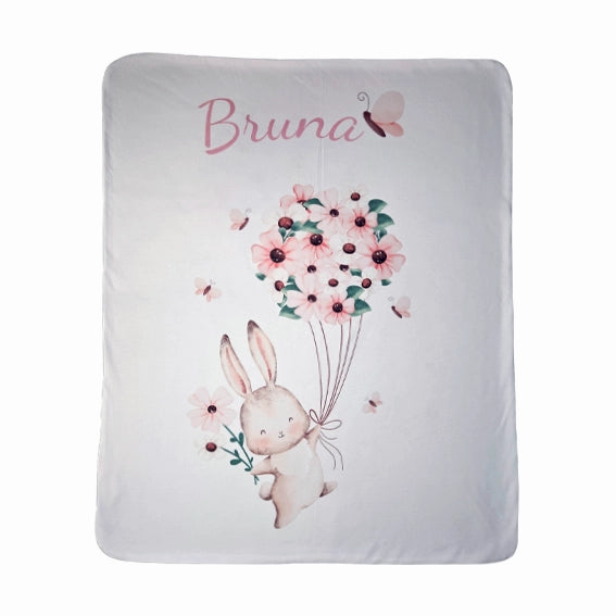 Personalized Premium Cotton Double Layer Blanket - Bunny with Flowers