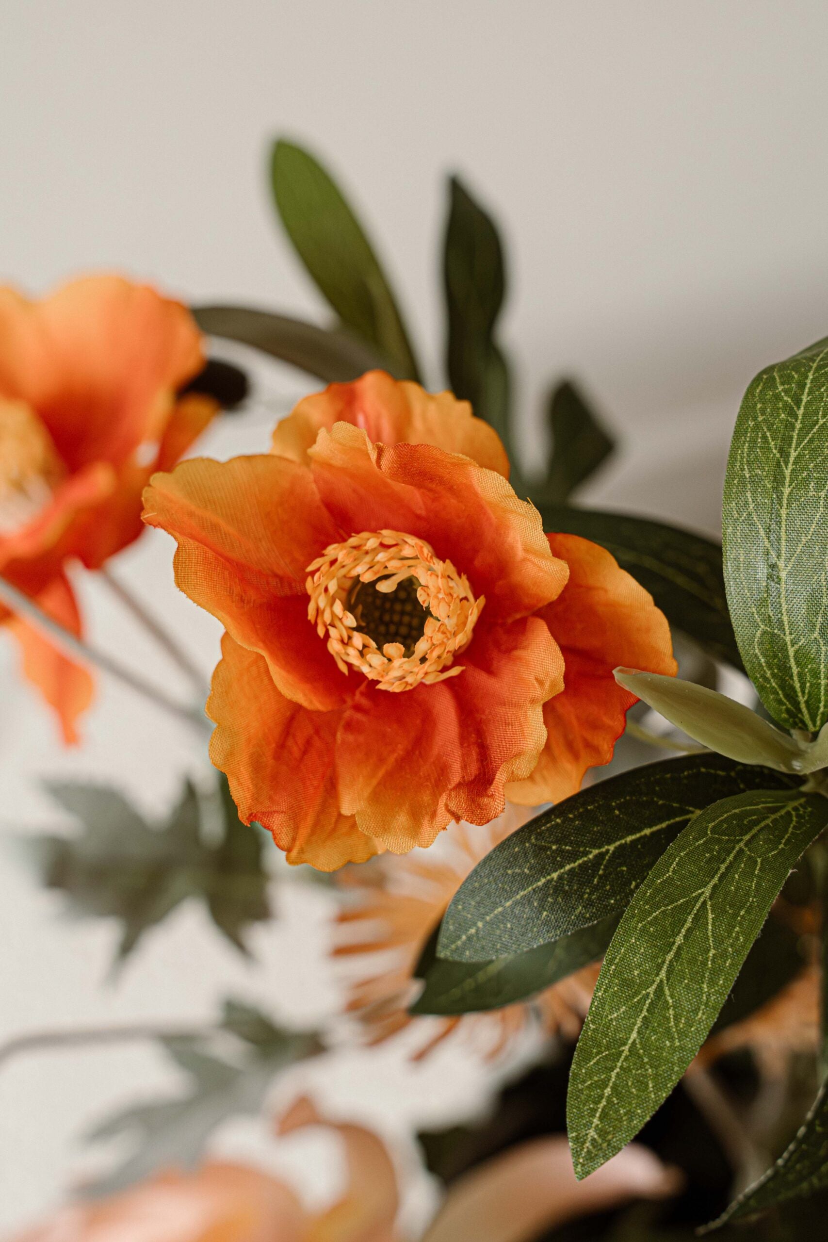 Indore Silva - Poppy - Orange - 4 Flowers - Artificial Branch - Silk