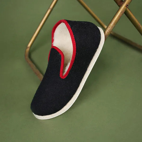 Chaussons caban en laine coloris marine
