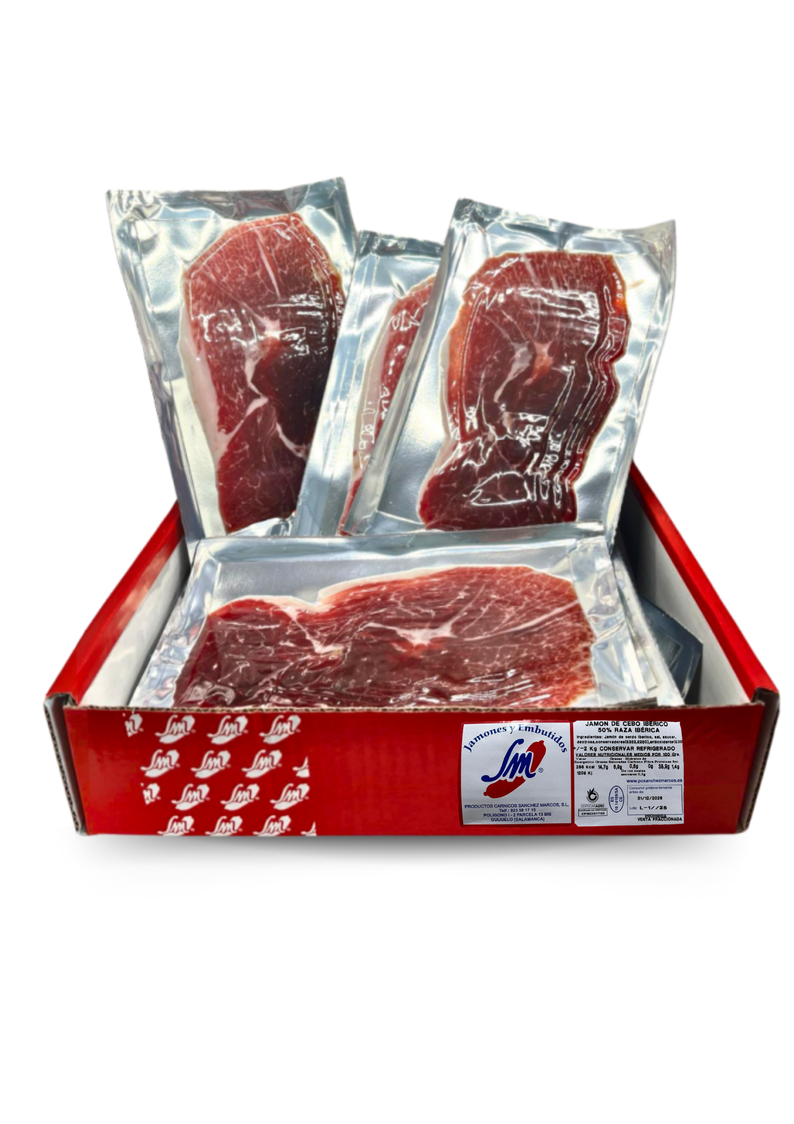 Caja de Jamón de Cebo Ibérico 50% Raza Ibérica Loncheado + Paquete de Jamón Picado (Envío gratis en península)