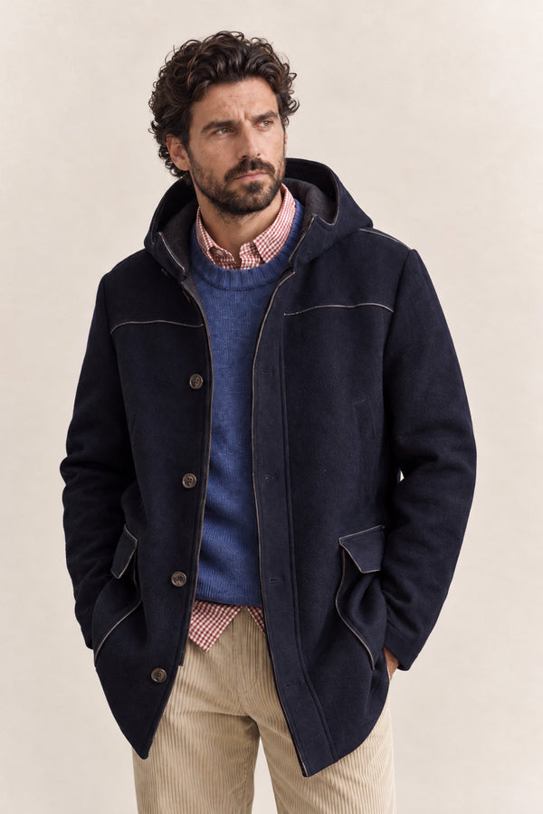 Manteau en laine pour homme classique avec capuche