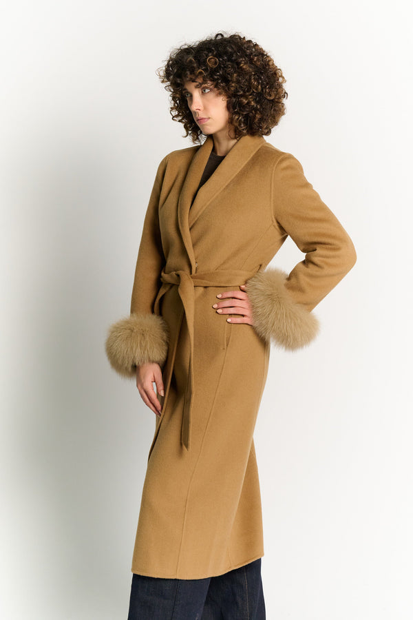Long Coat with Belt and Camel Sleeves