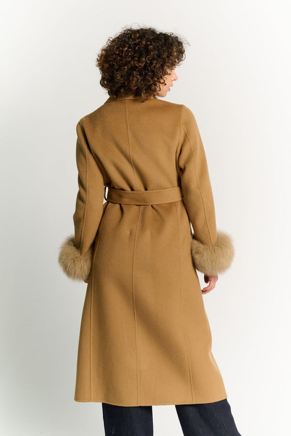 Long Coat with Belt and Camel Sleeves