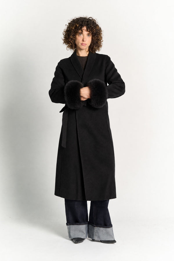 Long Coat with Belt and Black Sleeves