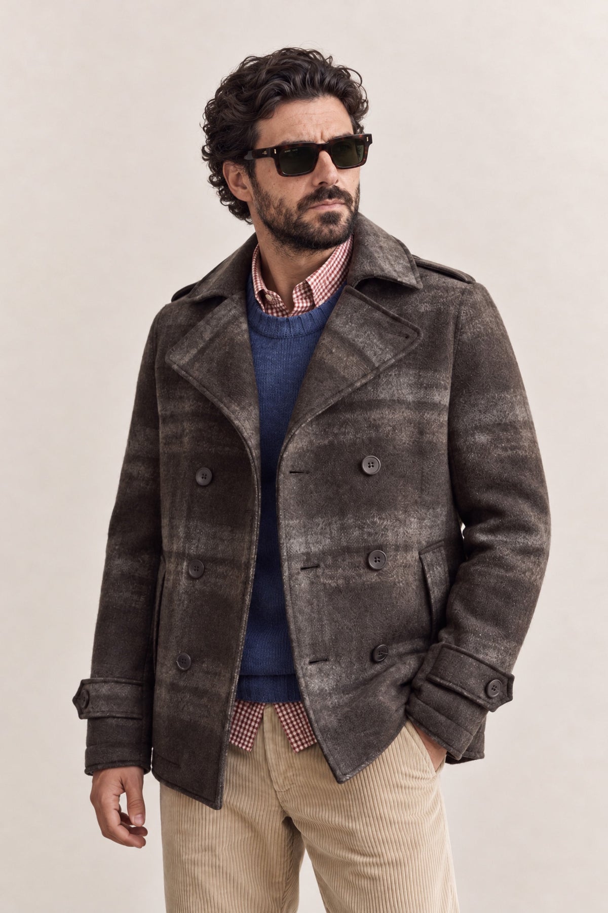 Men's Double-Breasted Gray Scottish Wool Blend Coat