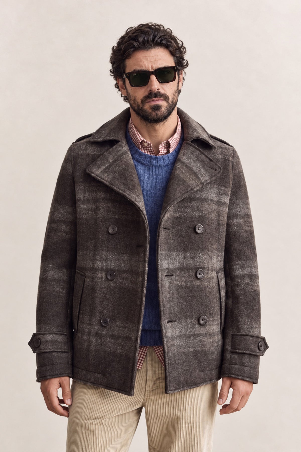 Men's Double-Breasted Gray Scottish Wool Blend Coat