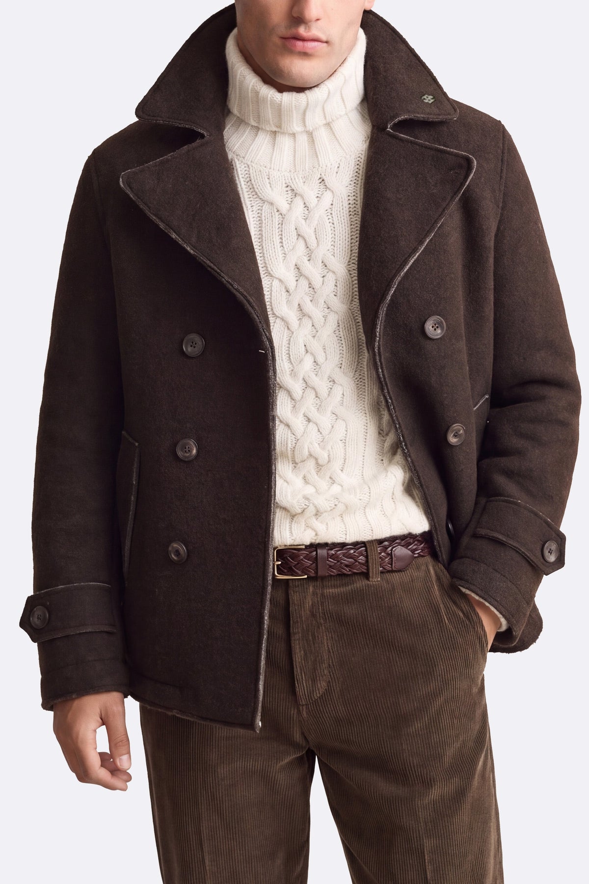 Men's Double-Breasted Wool Blend Coat in Dark Brown