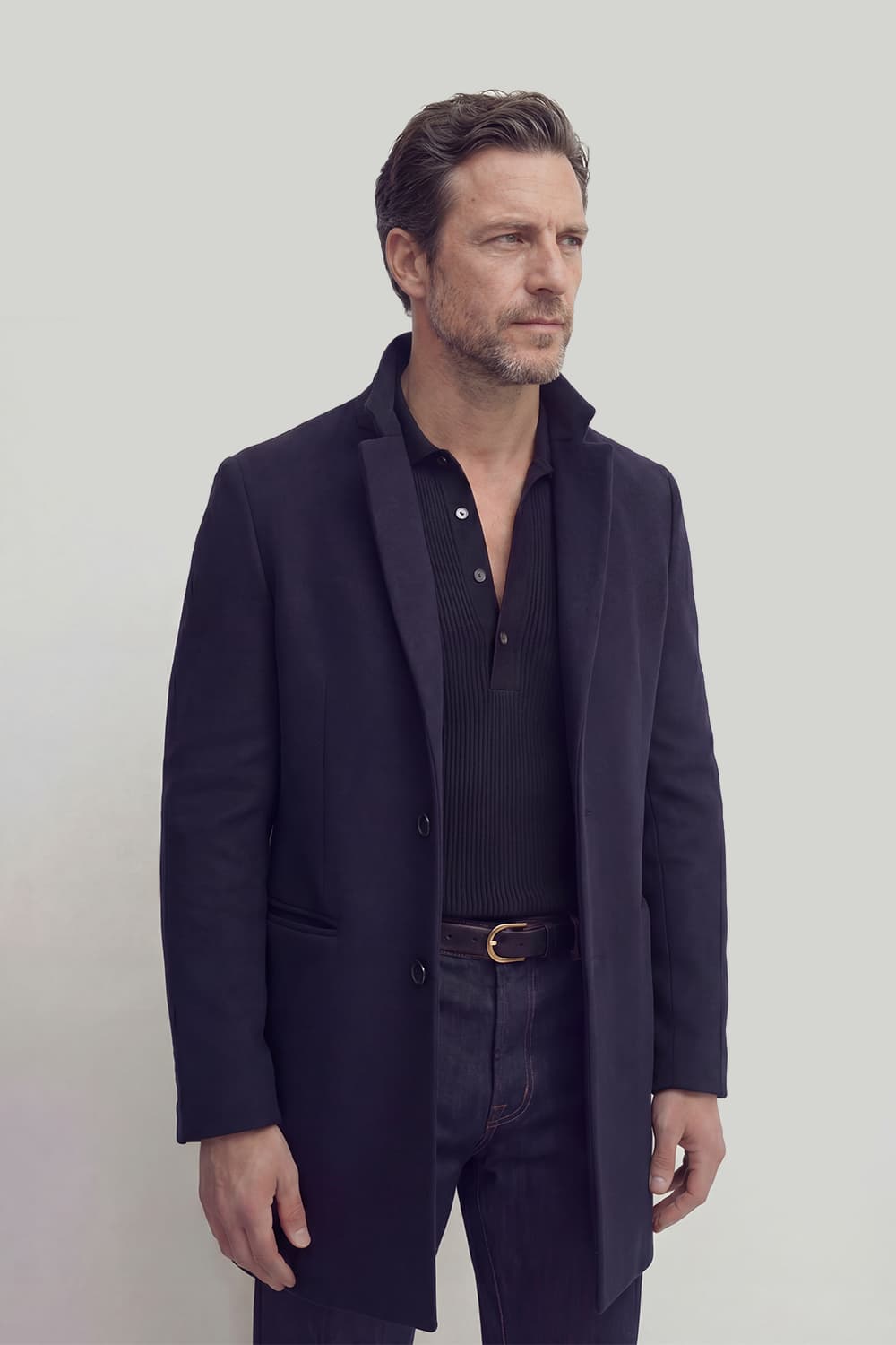 Elegant Men's Coat Cashmere Blend Blue