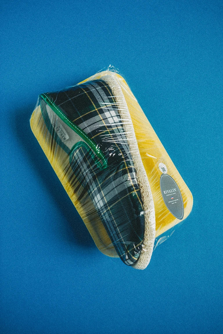 Charentaise écossaise Tartan bleu vert sous plastique
