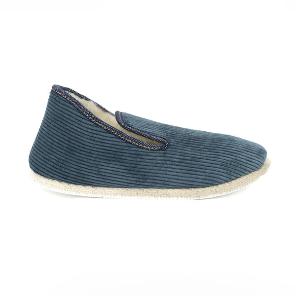 Pantoufle Hiver Velours bleu canard