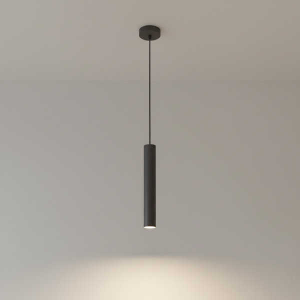 Detail van de grijze hanglamp Tubo met betonlook. Voegt een stoere, industriële sfeer toe aan iedere ruimte.