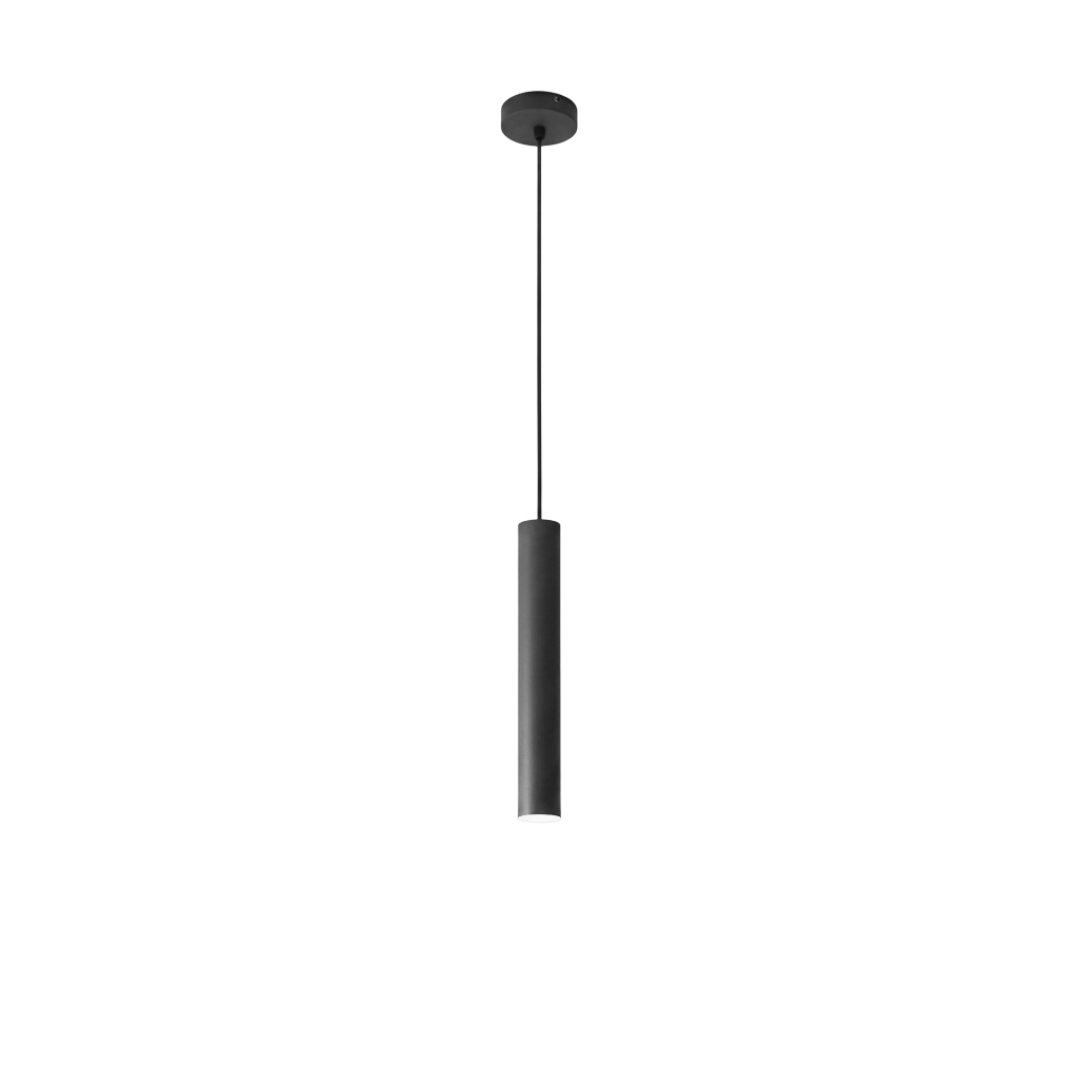 Strakke hanglamp Tubo in grijze betonlook. Perfect voor een industrieel interieur en zorgt voor een moderne uitstraling.