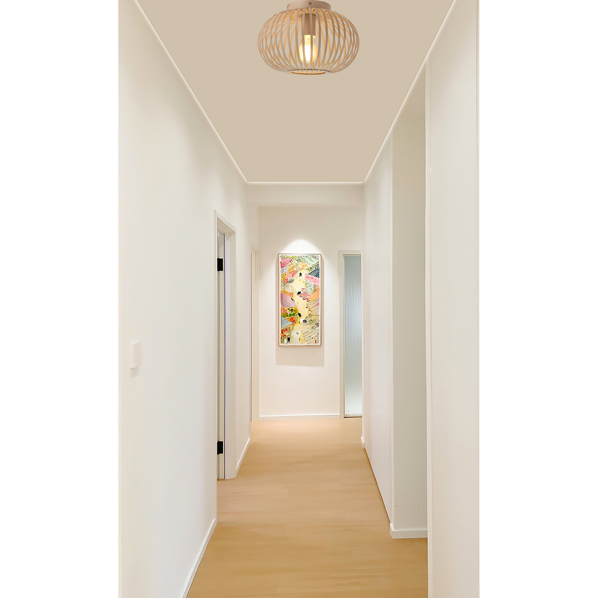 De Curvato plafondlamp in zandkleur voegt een warme, natuurlijke uitstraling toe aan je interieur.