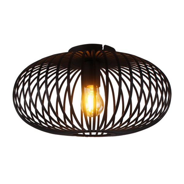 De Curvato plafondlamp in zwart biedt een robuuste uitstraling met een industrieel karakter. Perfect voor moderne ruimtes.