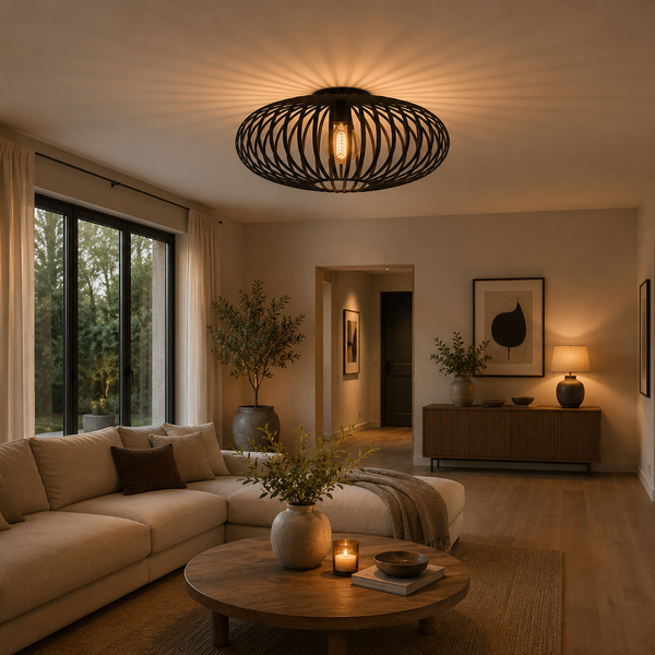 Industriële zwarte plafondlamp Curvato geeft een eigentijdse touch aan je interieur.