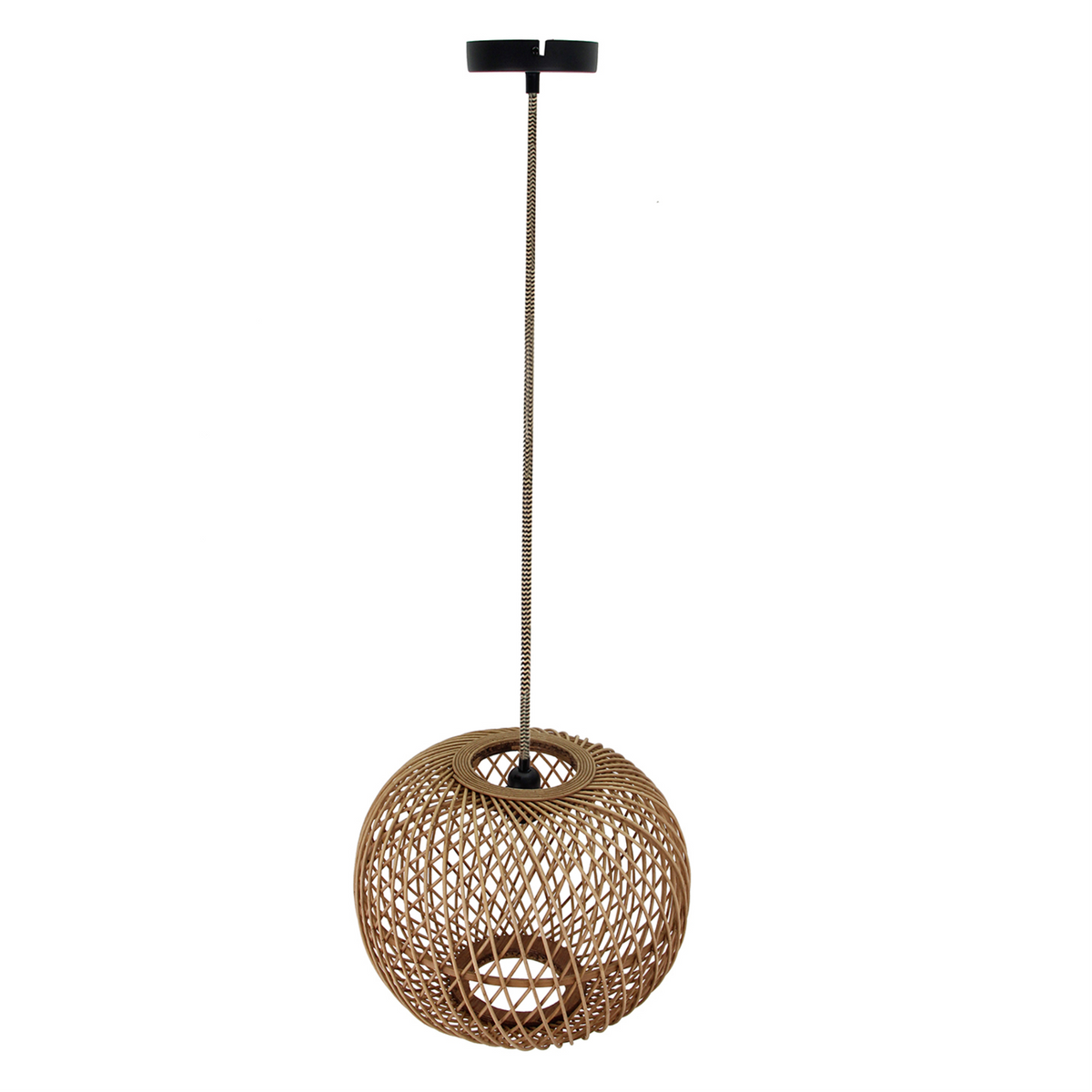 Deze bruine hanglamp met bamboe en metaal voegt een landelijke charme toe aan je interieur. Perfect voor gezellige avonden.