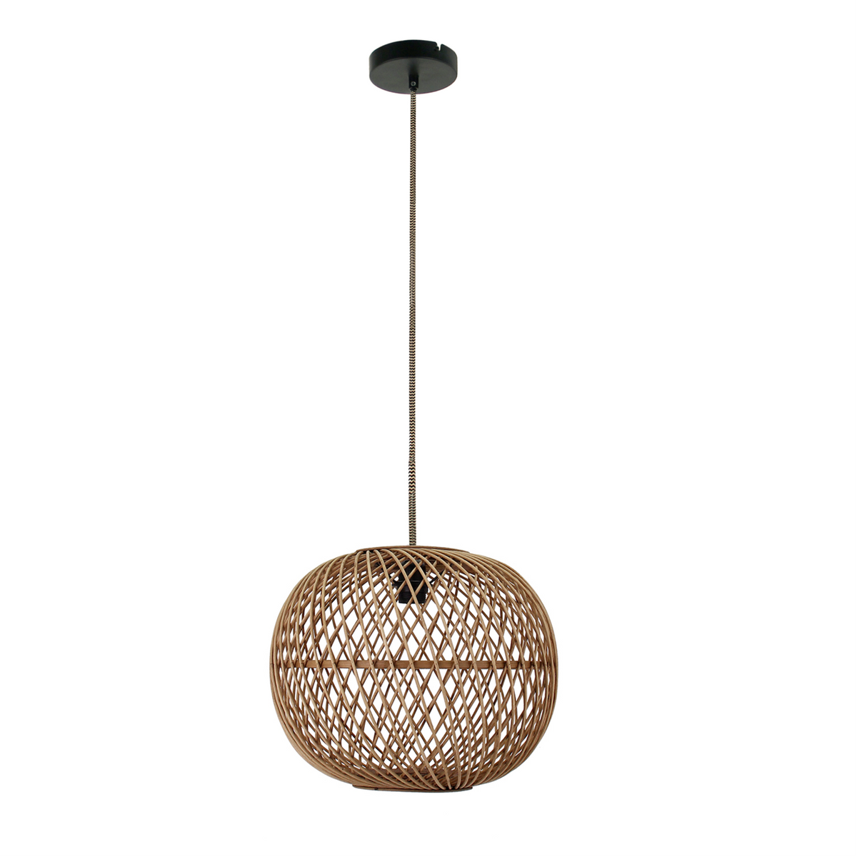 Natuurlijke bruinachtige hanglamp in bamboe en metaal. Deze lamp voegt landelijke charme toe aan jouw interieur.