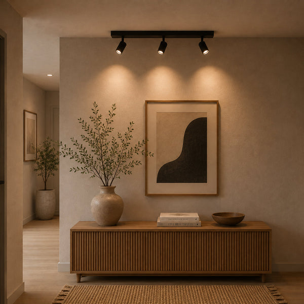 Strakke zwarte plafondlamp Rigo van metaal voor een moderne uitstraling. Perfect voor sfeervolle verlichting in elke ruimte.