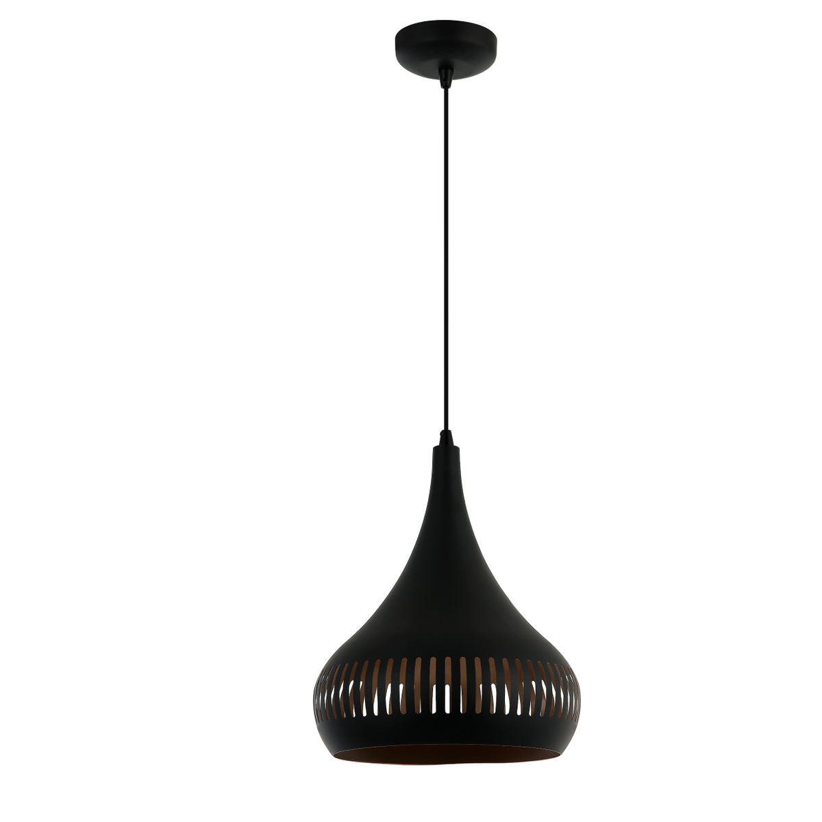 Robuuste zwarte hanglamp Strisce geeft een industriële flair aan elke ruimte.