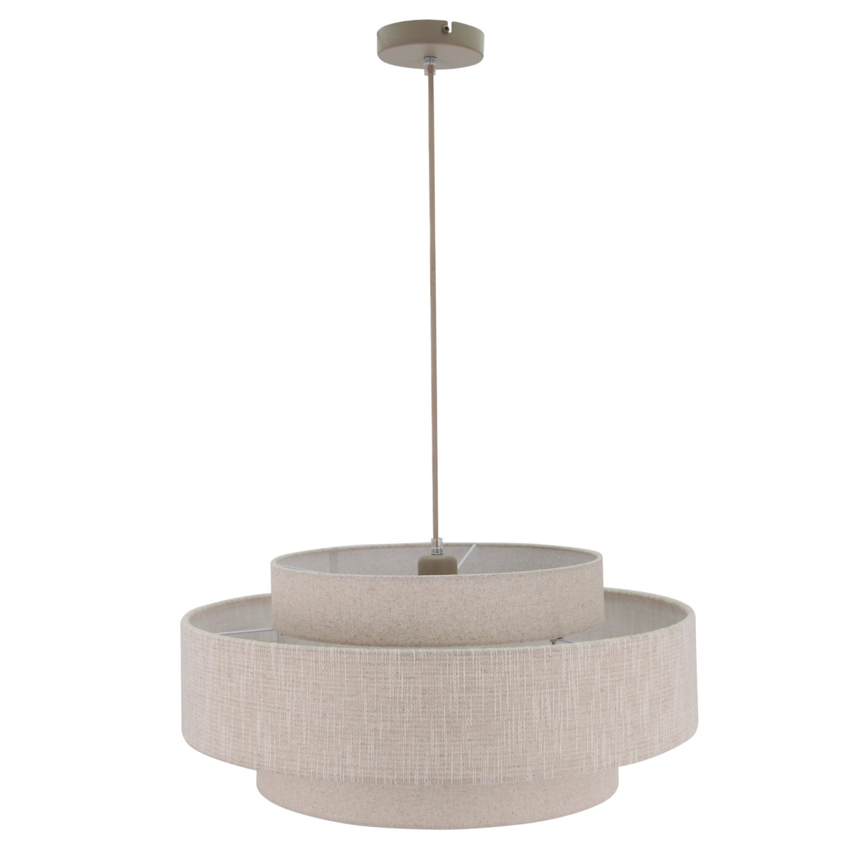 Beige Trilo hanglamp in katoen en linnen brengt een warme, serene sfeer. Perfect voor een Japandi interieur.
