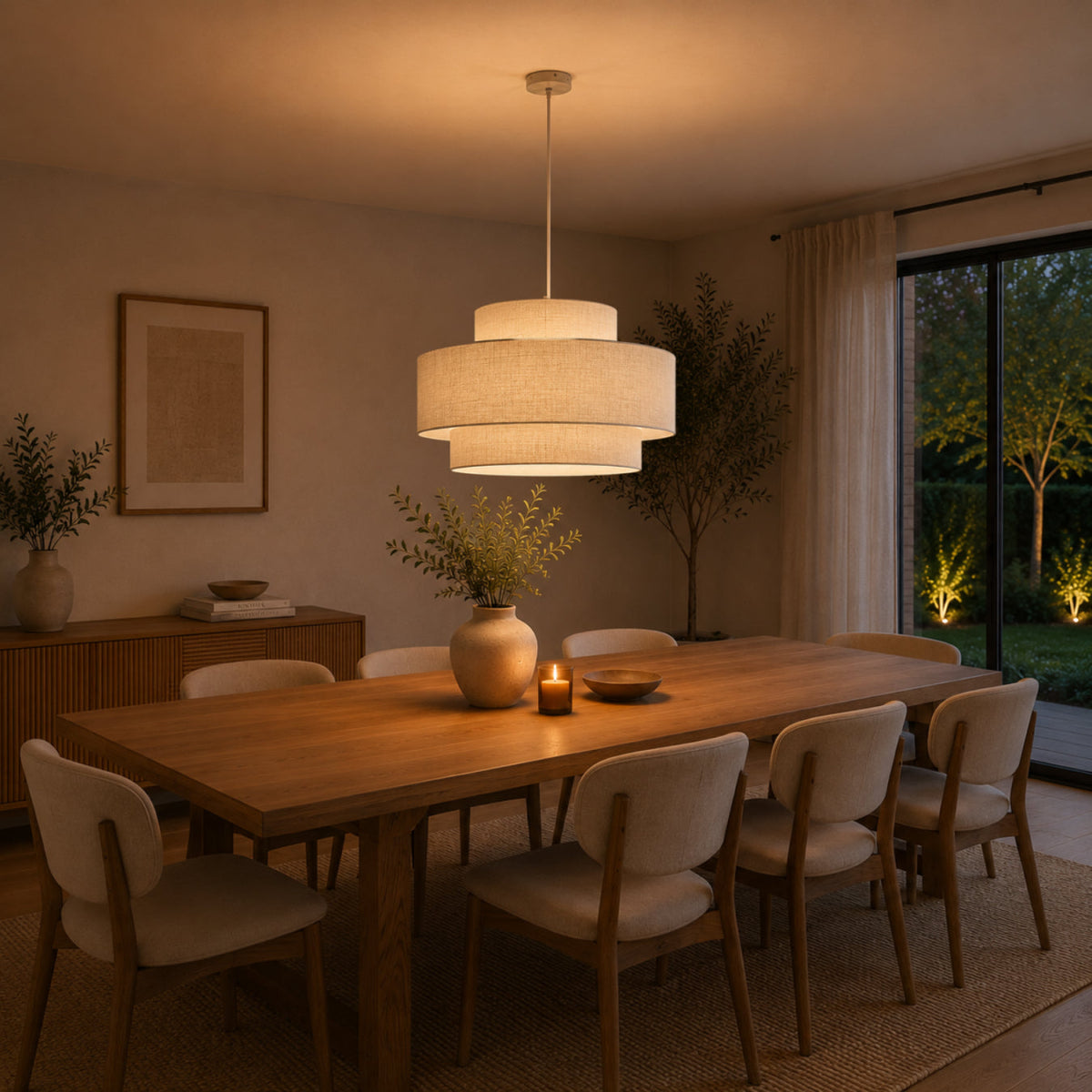 De beige Trilo hanglamp voegt een warme, Japandi sfeer toe aan je interieur.