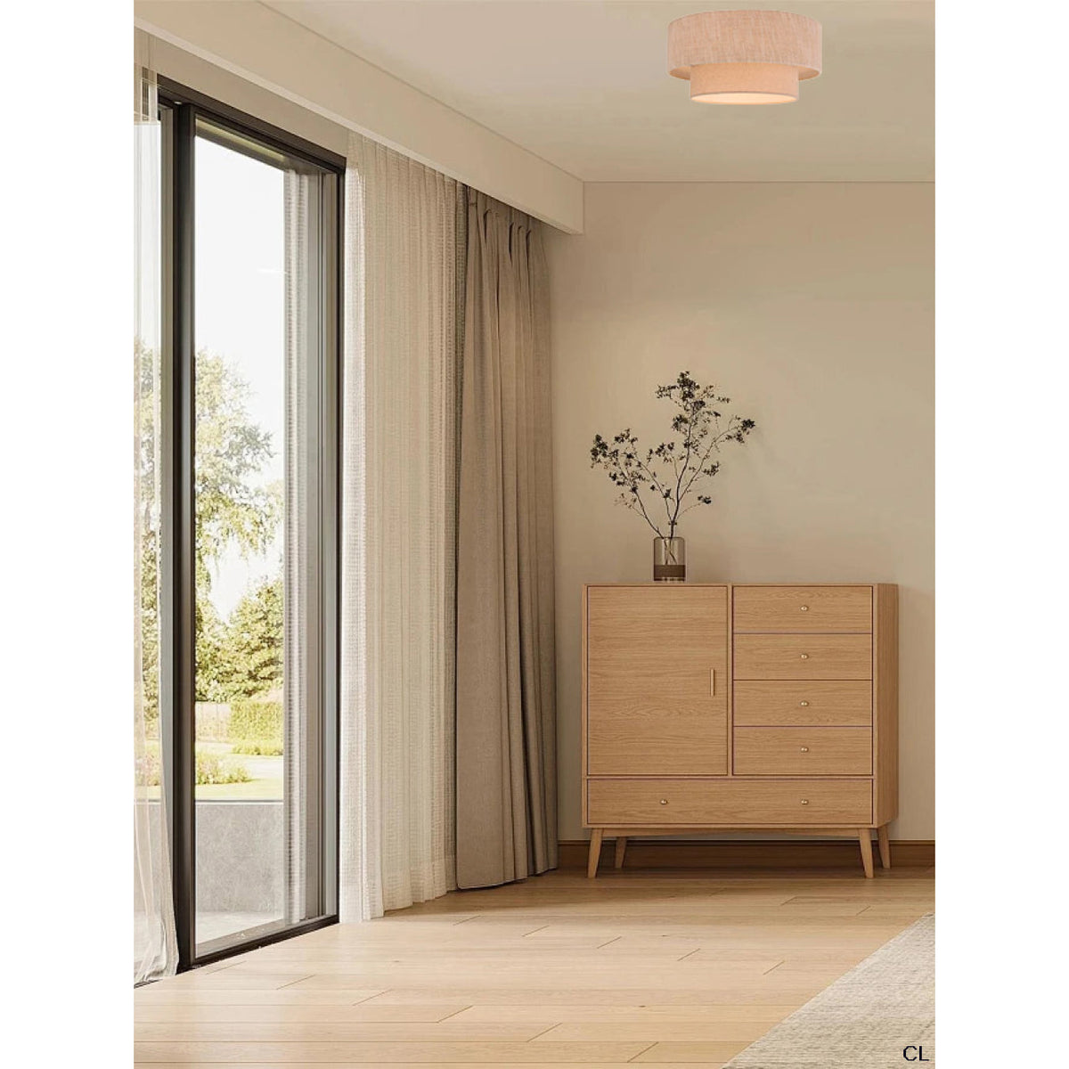 De Trilo plafondlamp in beige brengt Japandi-stijl in uw interieur. Perfect voor een warme, uitnodigende sfeer.