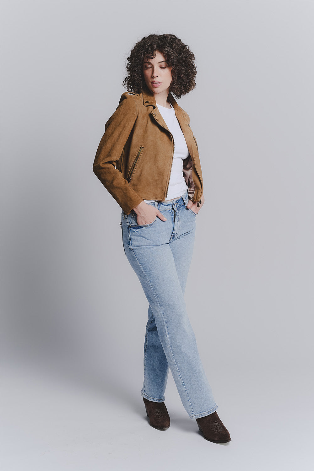 Women's Bis Suede Biker Jacket Cognac