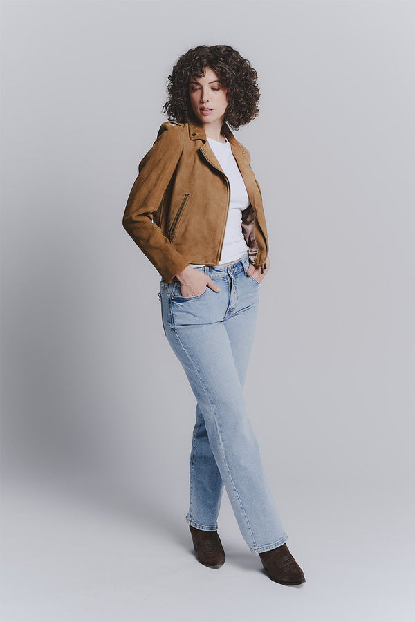 Women's Bis Suede Biker Jacket Cognac