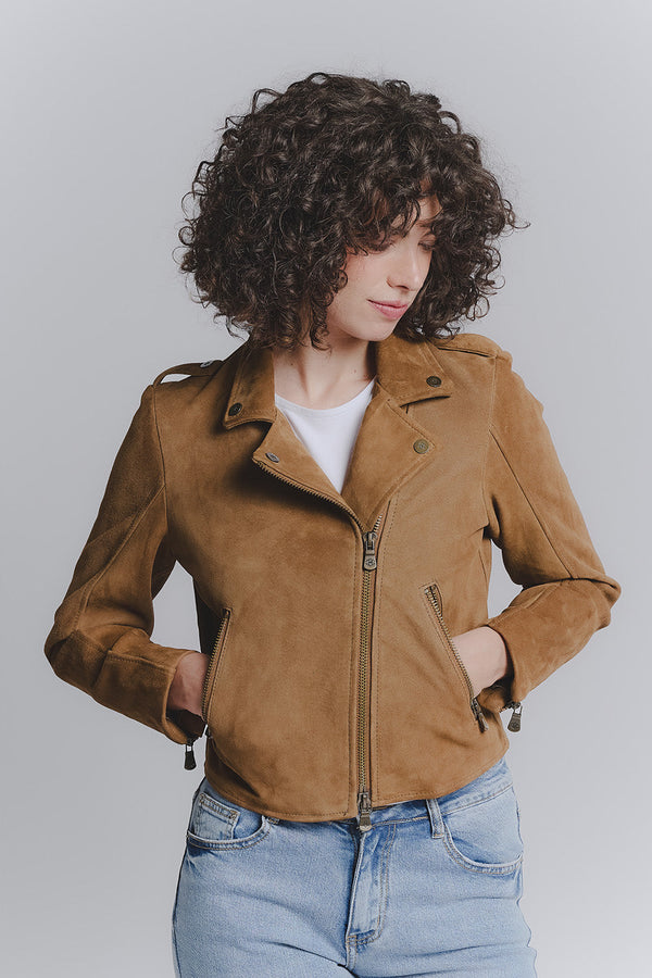 Chiodo Donna Bis Camoscio Cognac