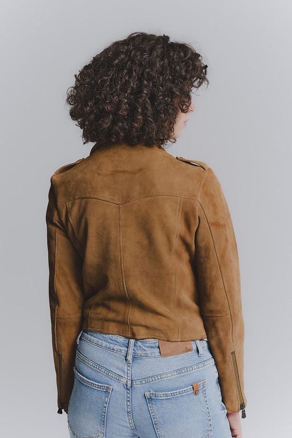 Women's Bis Suede Biker Jacket Cognac