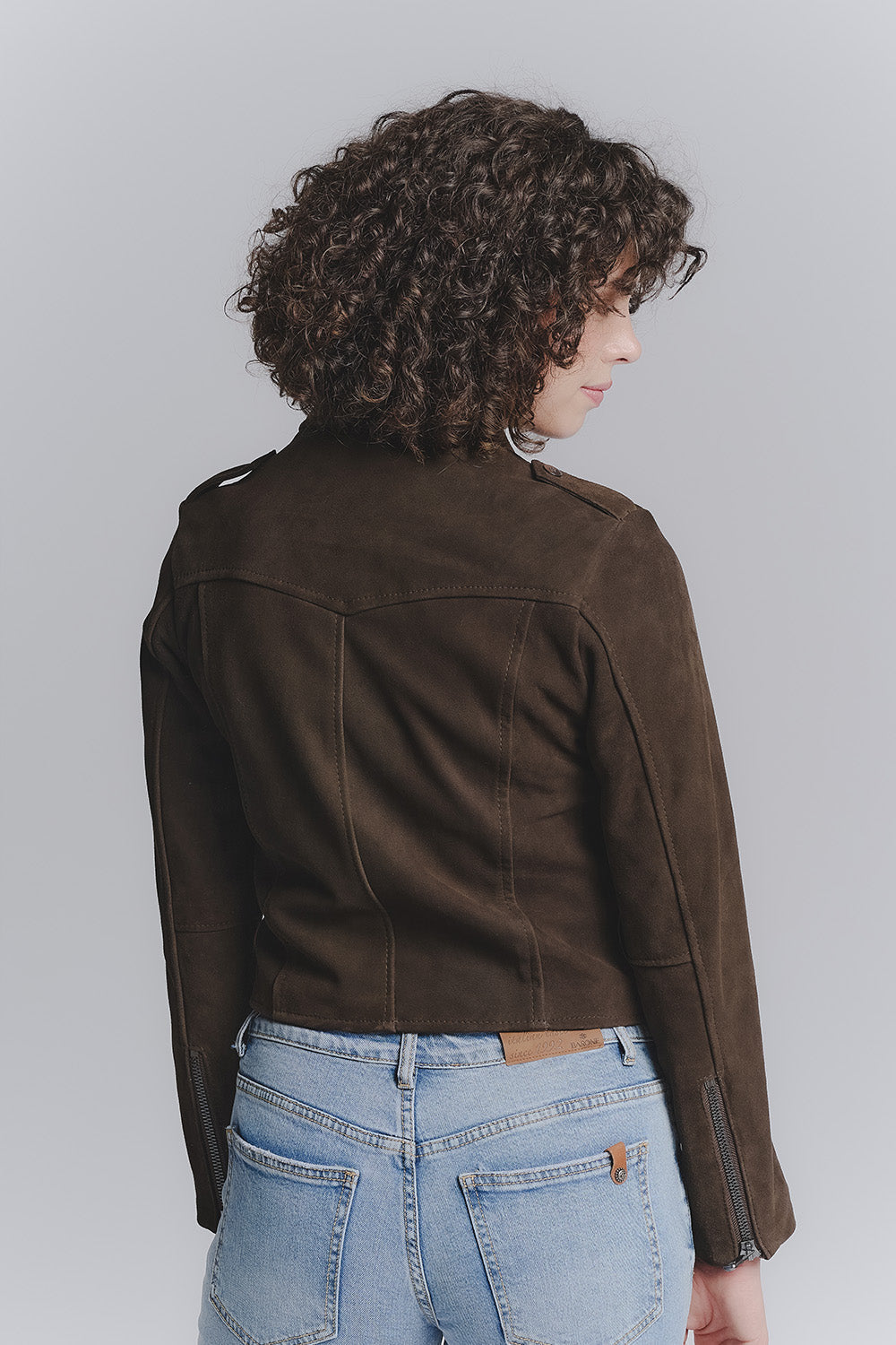 Women's Bis Suede Dark Brown Biker Jacket