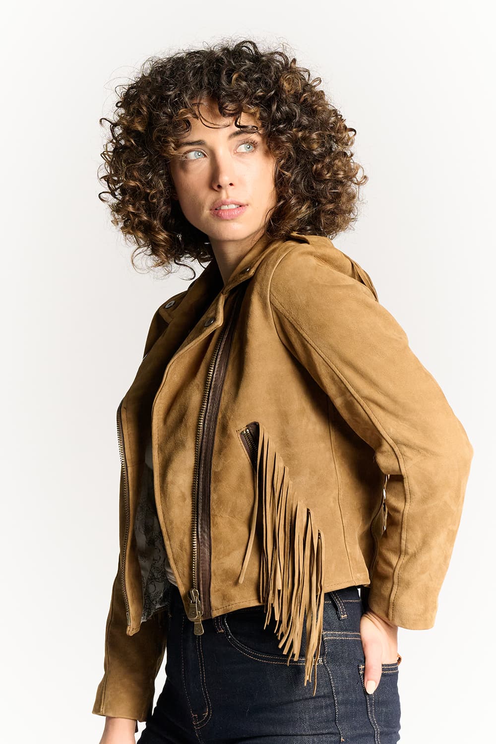 Chiodo Donna Frange Camoscio 100% vera pelle Made in Italy - Barone Firenze