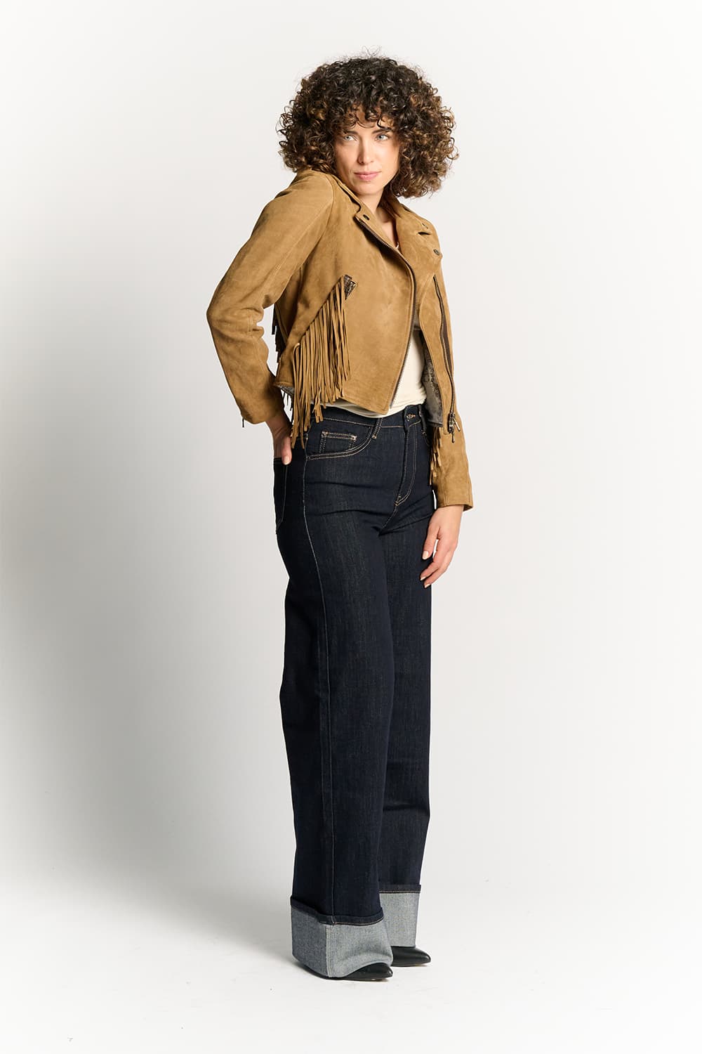 Chiodo Donna Frange Camoscio 100% vera pelle Made in Italy - Barone Firenze