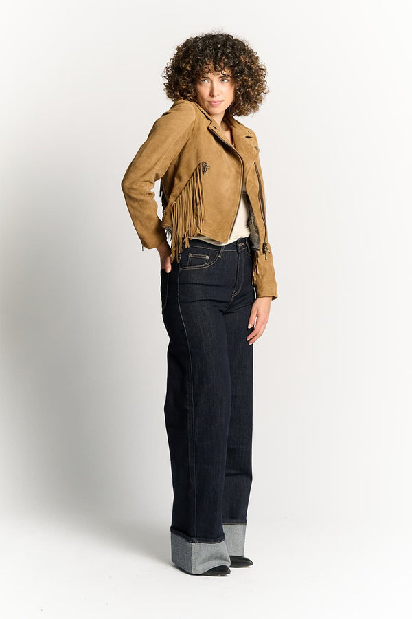 Chiodo Donna Frange Camoscio 100% vera pelle Made in Italy - Barone Firenze
