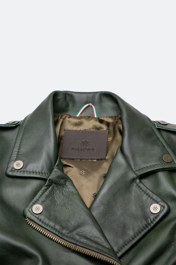 Chiodo Donna Verde giacca 100% vera pelle Made in Italy- Barone Firenze