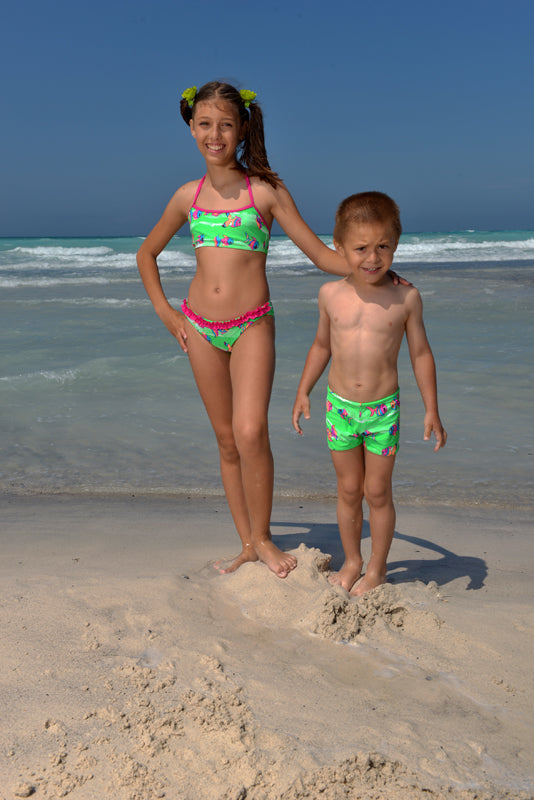 Boys' Swim Trunks Green Fish