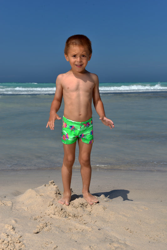 Boys' Swim Trunks Green Fish