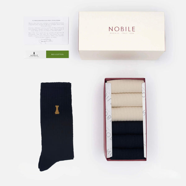 Klasické duo - Balenie 6 športových ponožiek z organickej bavlny s Noble vežou
