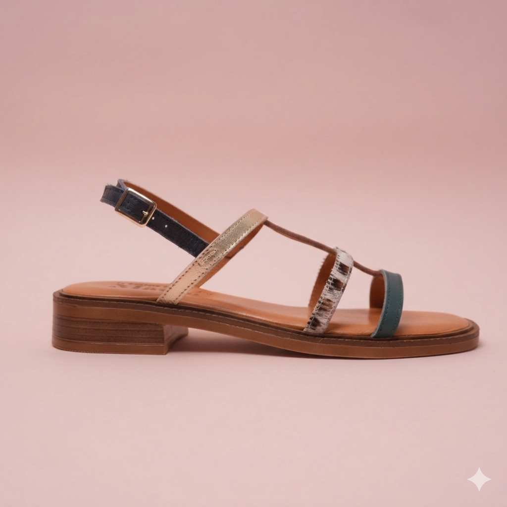 Clelia Sandal in Blue Teal and Leather