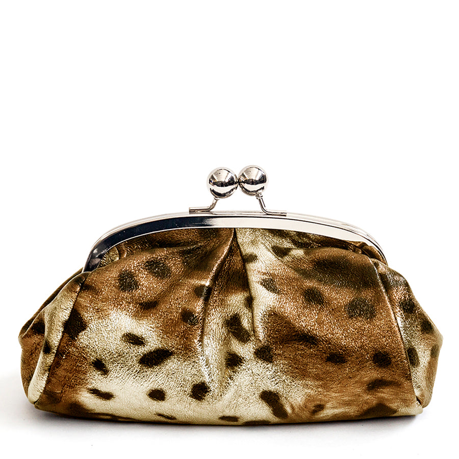 CLUTCH - Laminated leather clutch with gold lynx print