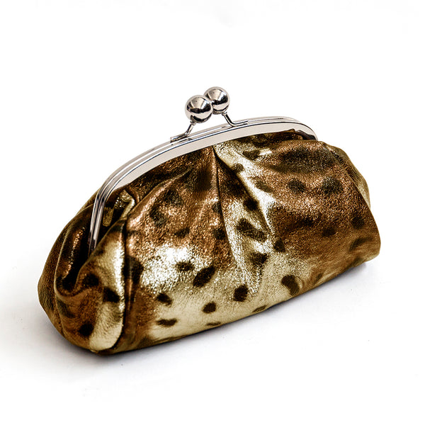 CLUTCH - Laminated leather clutch with gold lynx print
