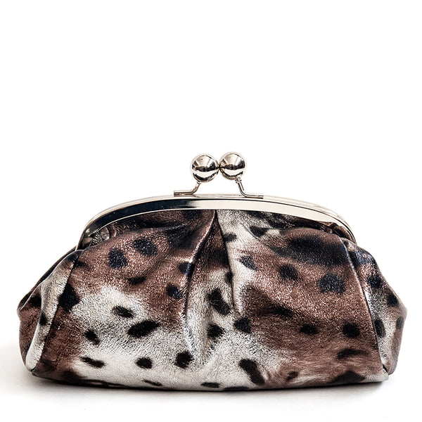 CLUTCH - Laminated leather clutch with bronze lynx print