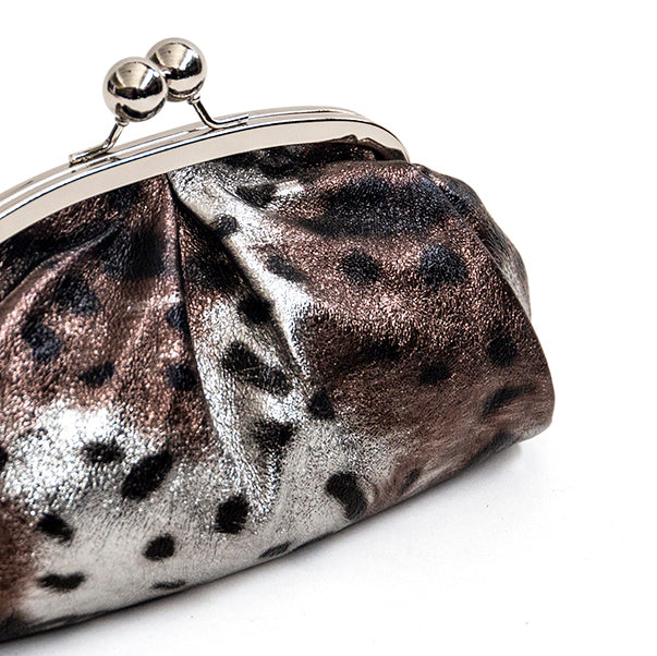 CLUTCH - Laminated leather clutch with bronze lynx print