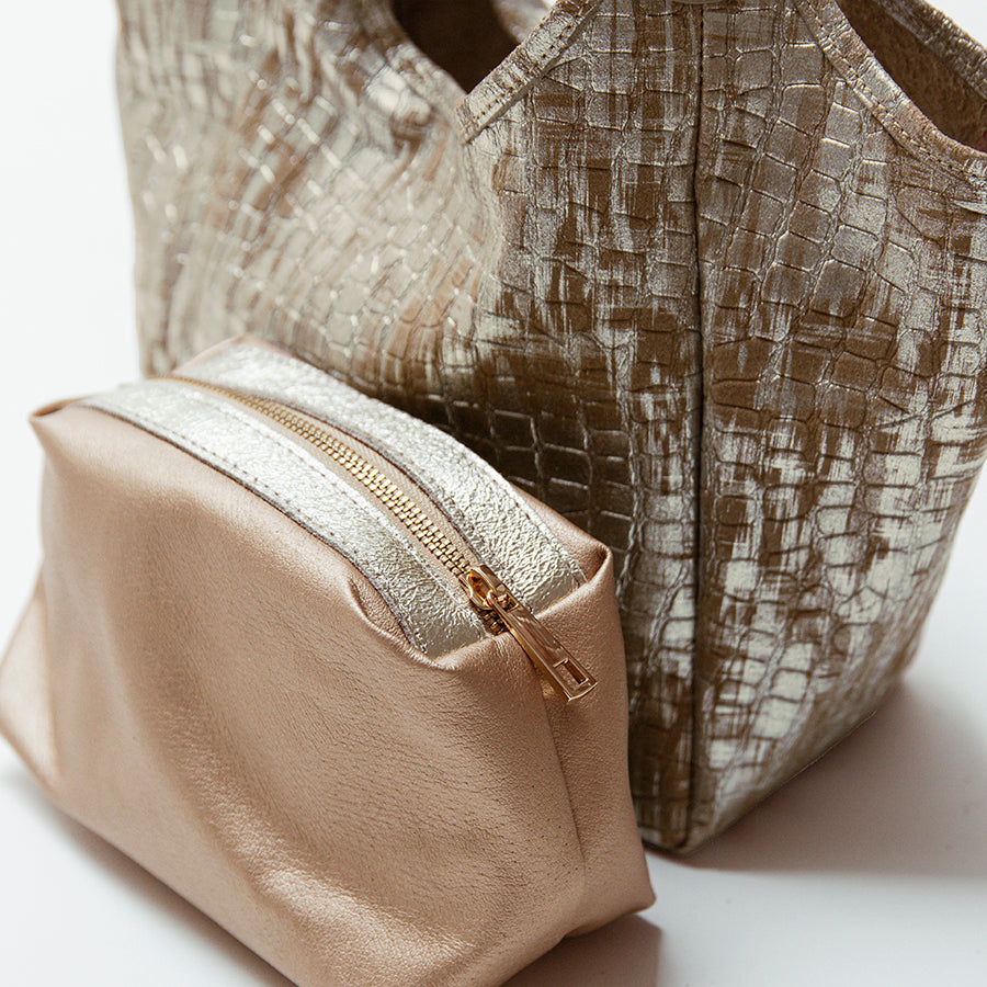 NILO - Shopping in pelle stampa cocco bronzo