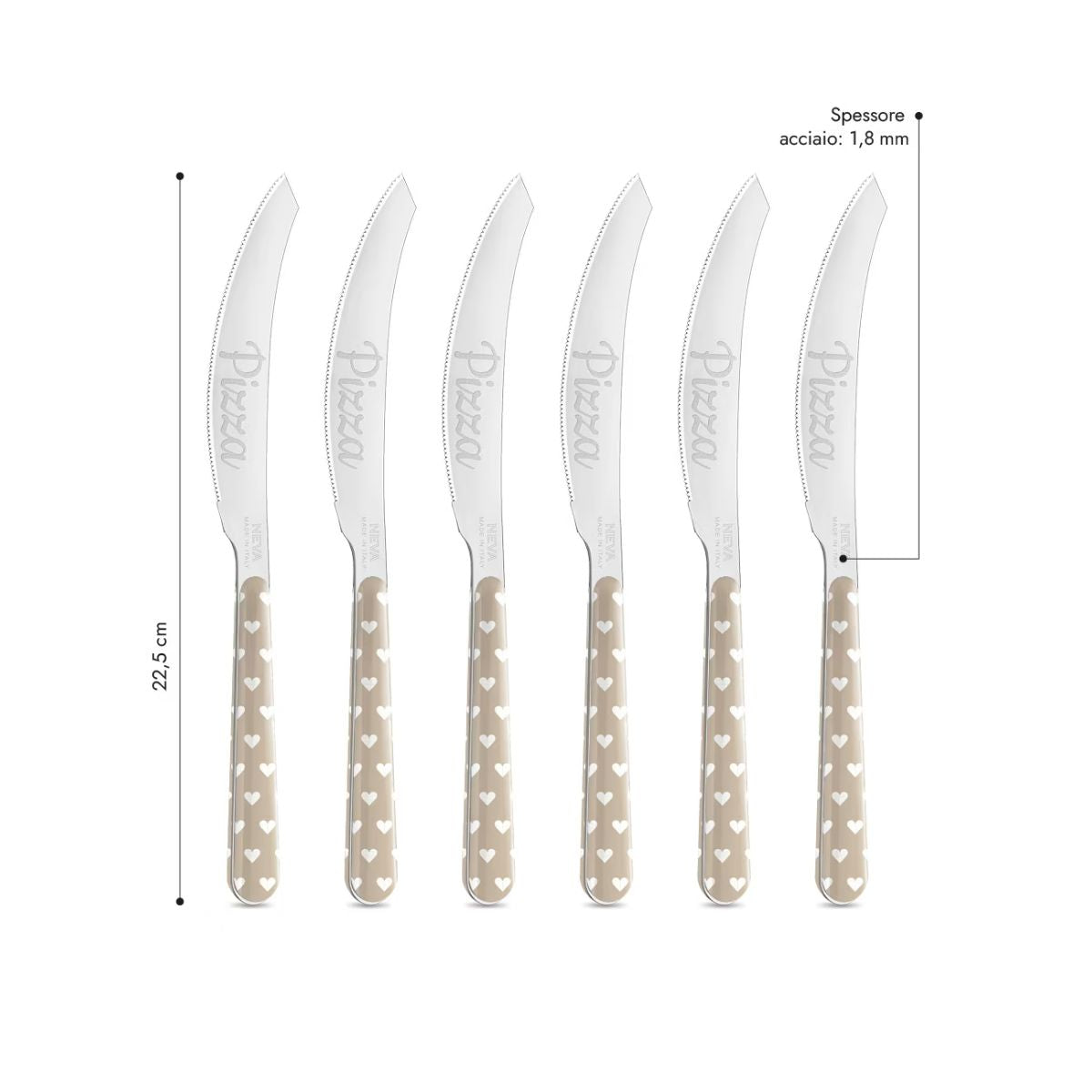 6 Pizza Knife - Cuoricini Tortora BD14060PTL