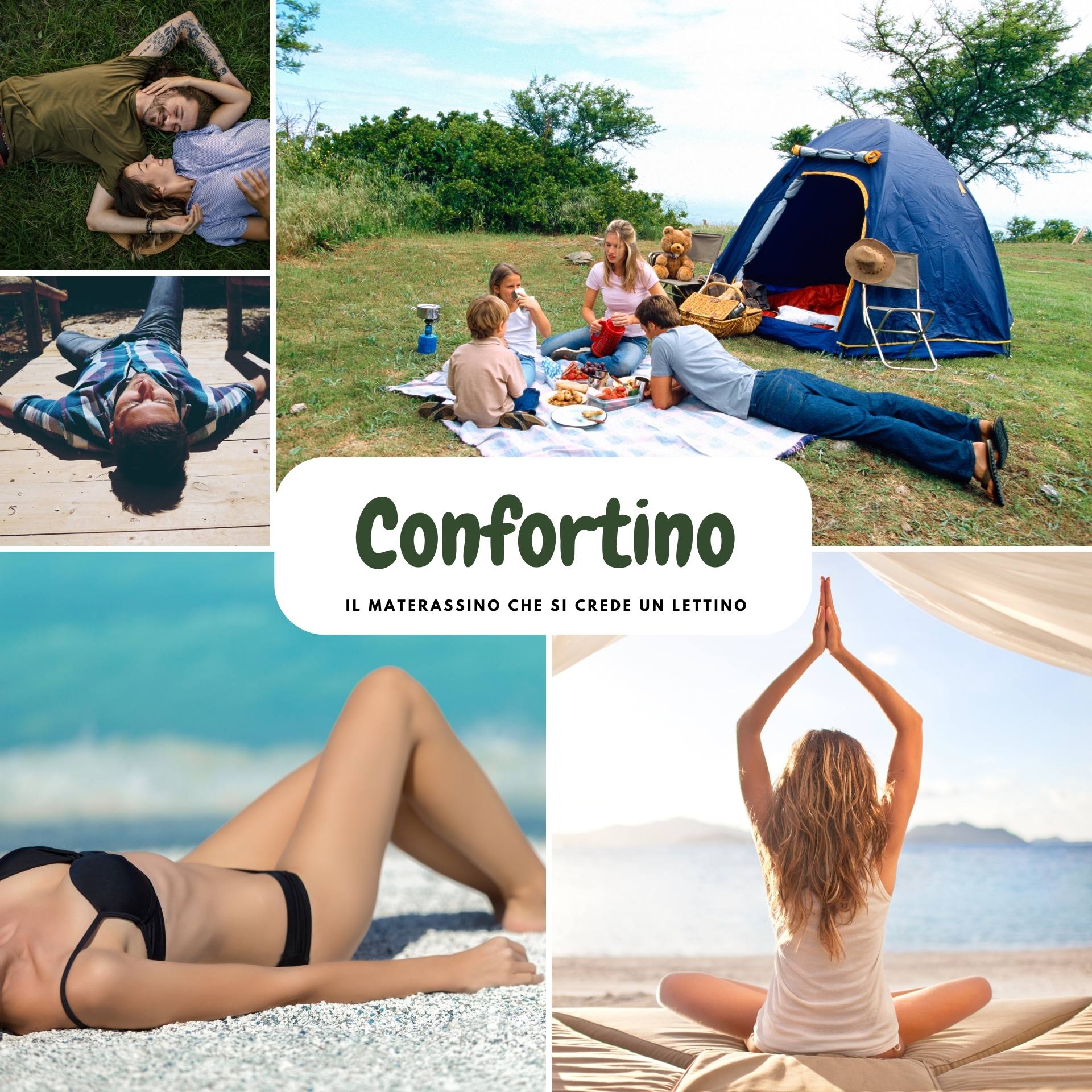 CONFORTINO, Materassino portatile da mare, campeggio, fiume, montagna 60x180, Blu-Denim,  Arketicom