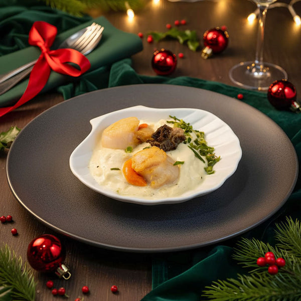 Prestige Scallop with Champagne, Morels & Leek Fondue