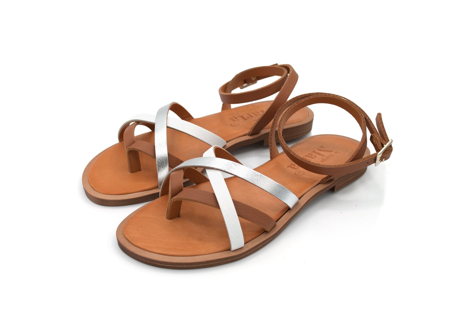 Cornelia Leather Sandal - White - Silver