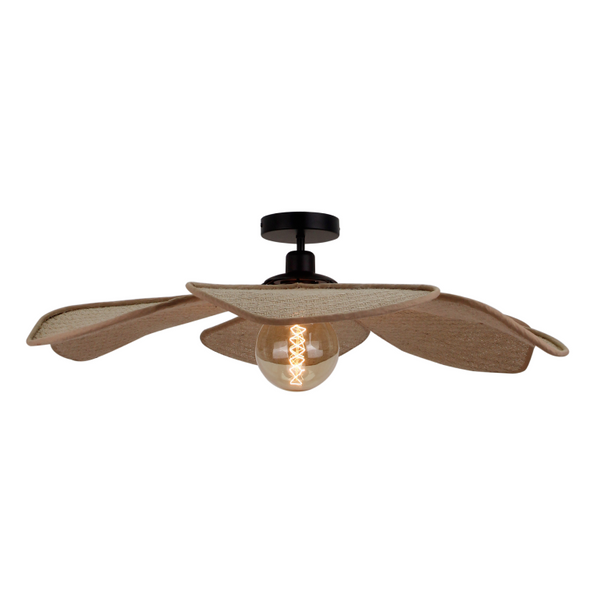 De grote beige plafondlamp Corvo straalt moderniteit en warmte uit. Perfect voor sfeervolle verlichting in je interieur.