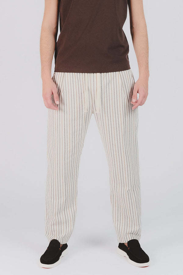 Cream Striped Cotton Pants
